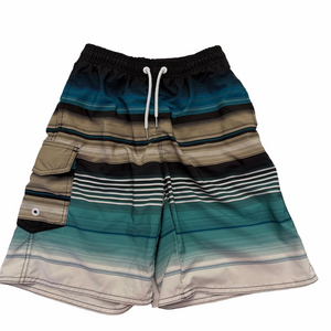 Men's Striped Swim Shorts - Black, Blue, Tan